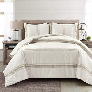 NEW Lush Decor Farmhouse Stripe Reversible Cotton Comforter Set 3 Piece King